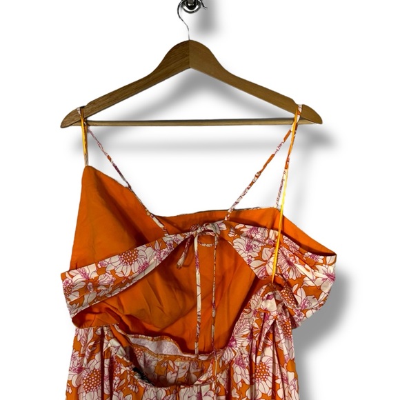 J Crew Collection Side-Cutout Poplin Midi Dress, Orange Floral, Size 18 - Picture 13 of 15